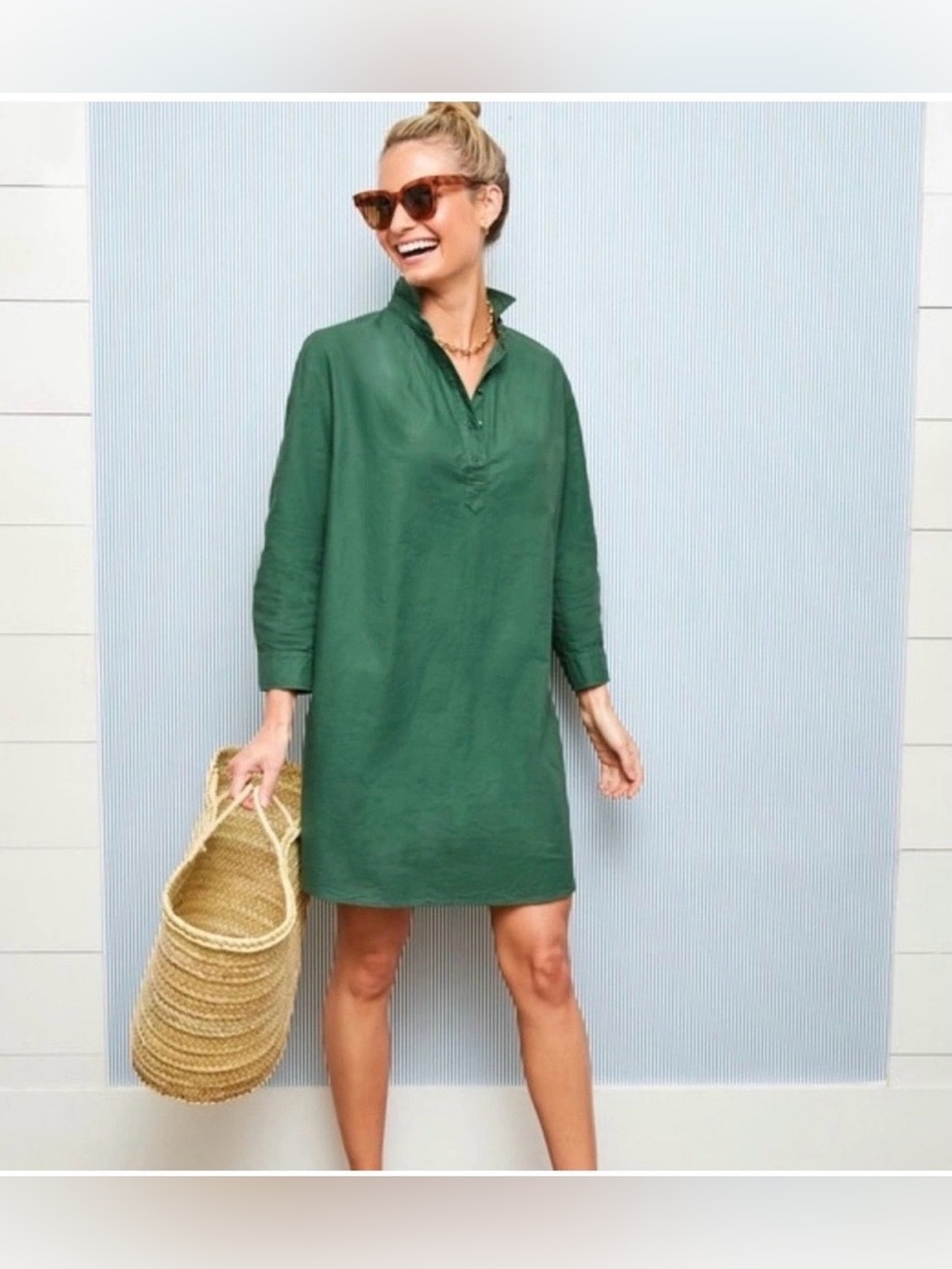 POMANDER PLACE TUCKERNUCK Medium Green Polly Shirt Dress